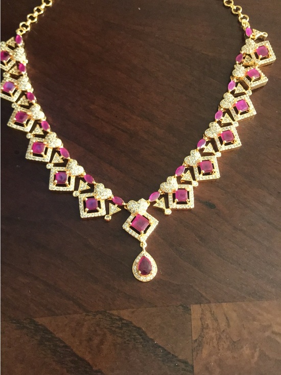 Gold-Tone red Stone Statement Necklace - Picture 7 of 9